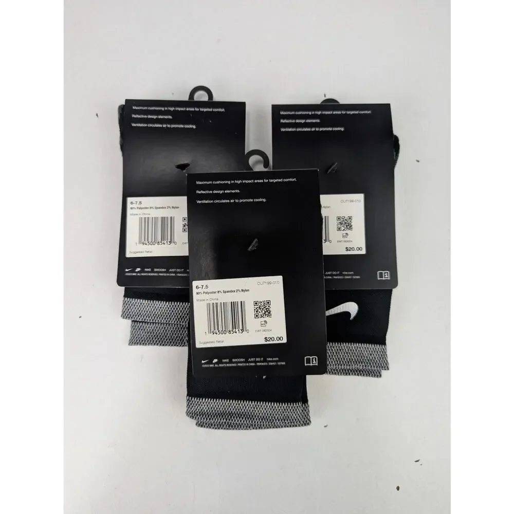 Nike Spark Black Ankle Running Socks 3 Pair Bundle - W7.5-9 - M6-7.5